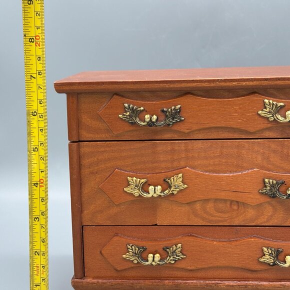 Vintage Wooden Jewelry Box with Red Velvet Lining and Mirror - Picture 15 of 15